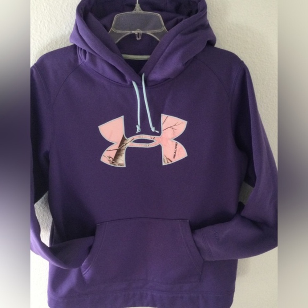 Under Armour Purple Hoodie with Pink Camo Logo Size Large